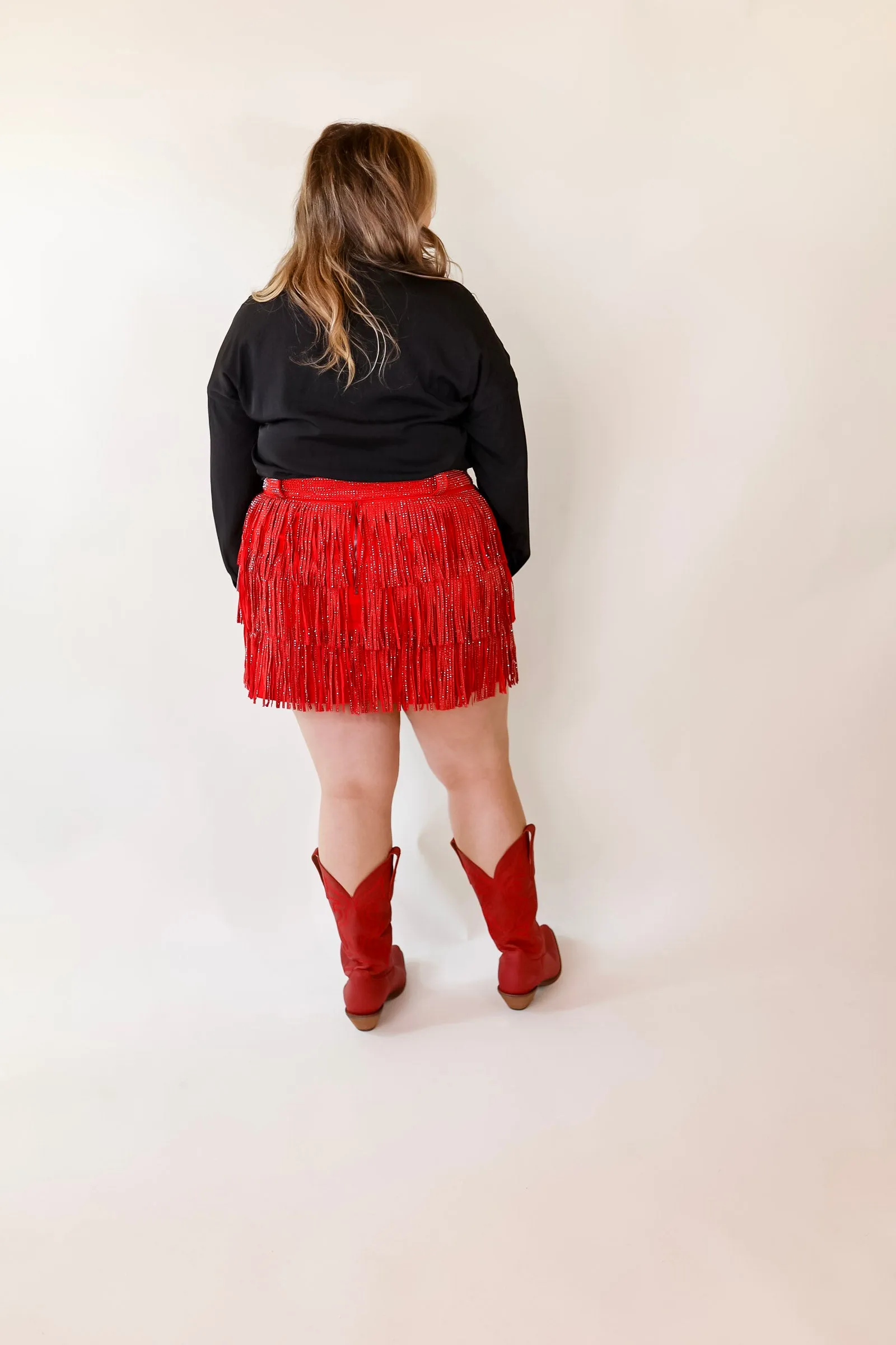 All That Shimmers Crystal Fringe Button Up Top with Long Sleeves in Black