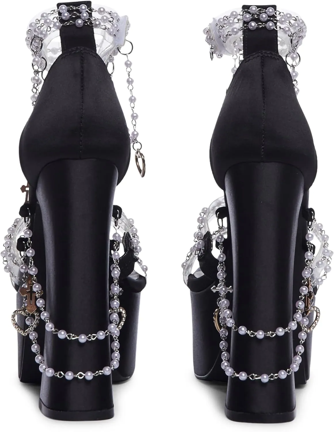Dolls Kill Holy Revelation Platform Heels by Sugar Thrillz, Velvet Heels with Pearl Beads & Adjustable Straps