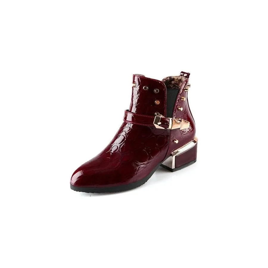 Exotic Alligator Texture Square Heel Leather Booties