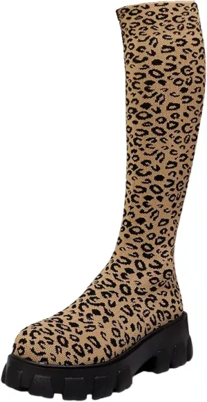 Fashion Platform Boots Mid Calf Stretch Go go Boots Knee High Low Heel 1-2"