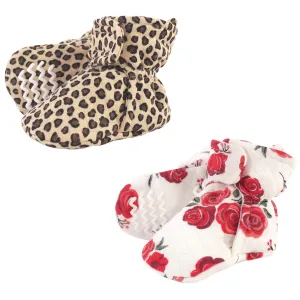 Hudson Baby Quilted Booties 2pk, Rose Leopard