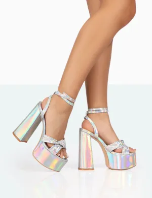 Leo Edition Silver Holographic Metallic Platform High Heels