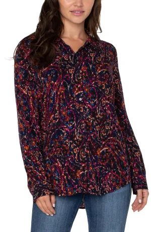 PETITE BUTTON UP WOVEN BLOUSE