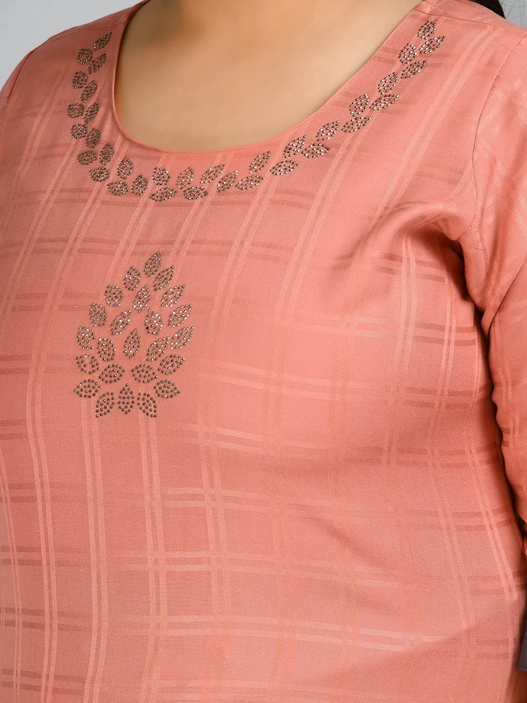Plus Size Self Design Pink Kurta Palazzo Set