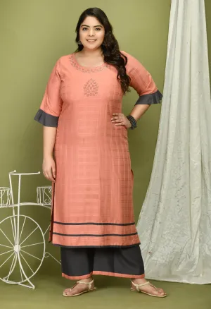 Plus Size Self Design Pink Kurta Palazzo Set