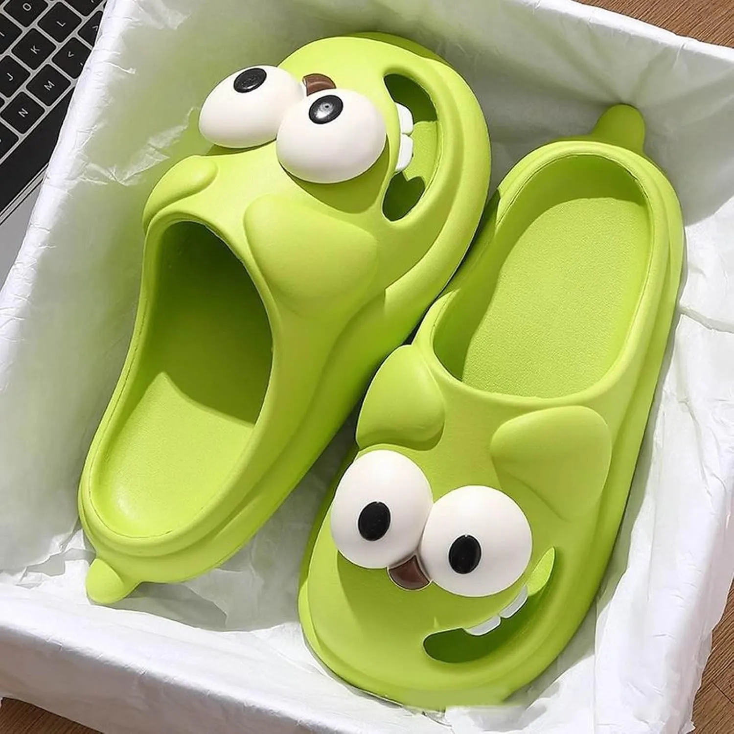Shower Shoes for Women with Arch Support Big Eye Dog Slippers Fun Cartoon Package Head EVA Slippers Cute