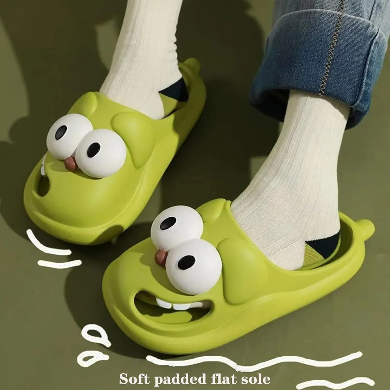 Shower Shoes for Women with Arch Support Big Eye Dog Slippers Fun Cartoon Package Head EVA Slippers Cute