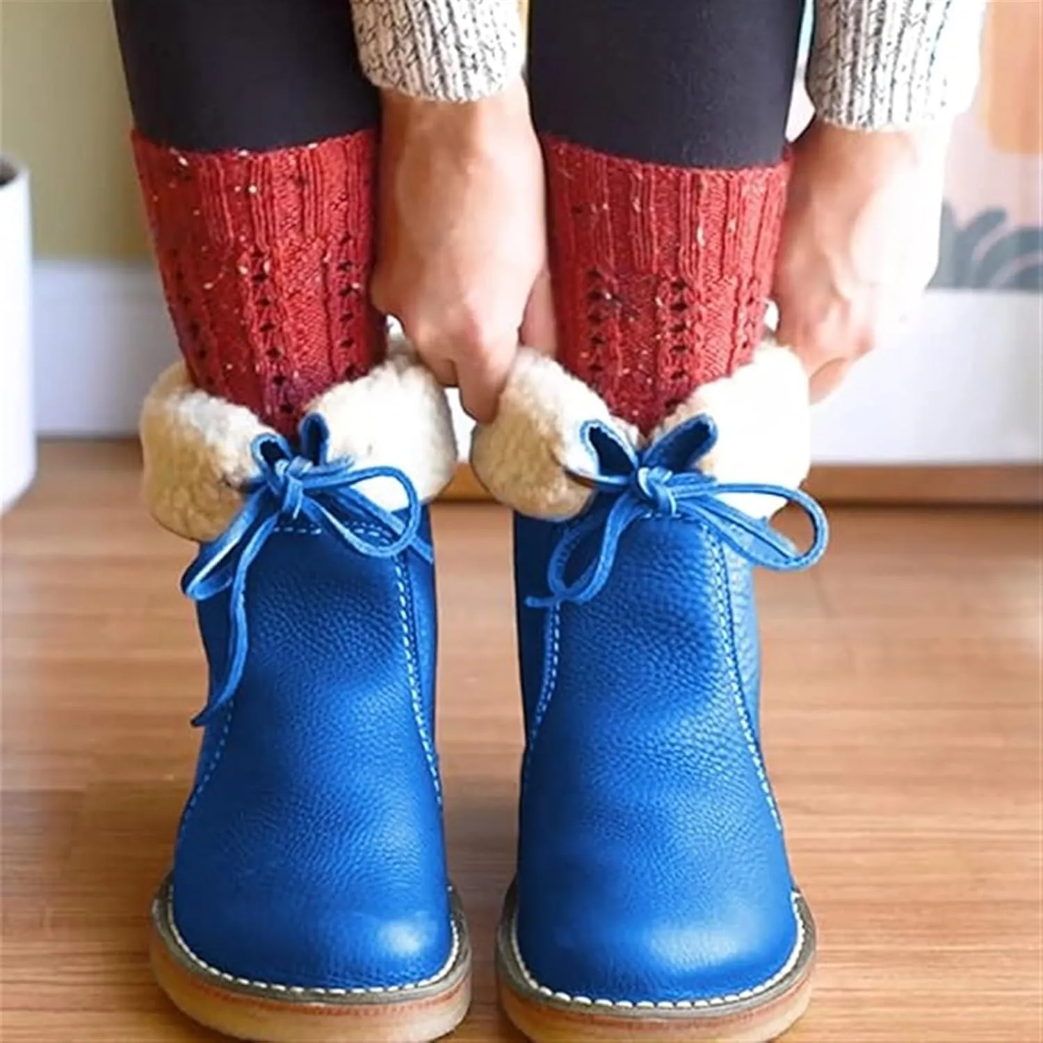 Women's Mid Calf Ankle Bootie Winter Round Toe Lace up Platform Sneaker Slip On Waterproof Warm Snow boots for Sports, Daily, Traveling, Climbing