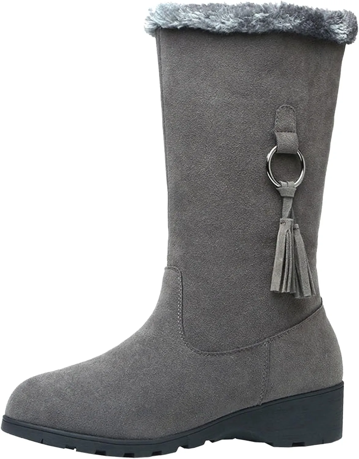 Women's Mid Length Boots Winter New European and Snow Boots Women's and Thick Insulation Snow Boots for Women with Bows (Grey, 7)