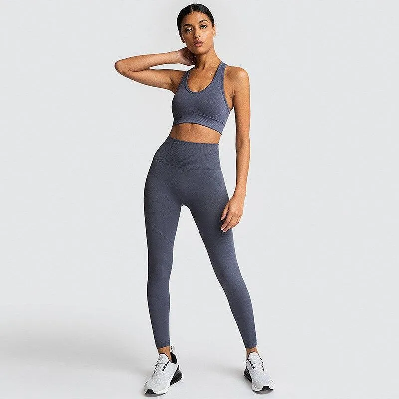 Yoga Set Workout Leggings Sports Suit Bras Fitness Gym Running Set For Women