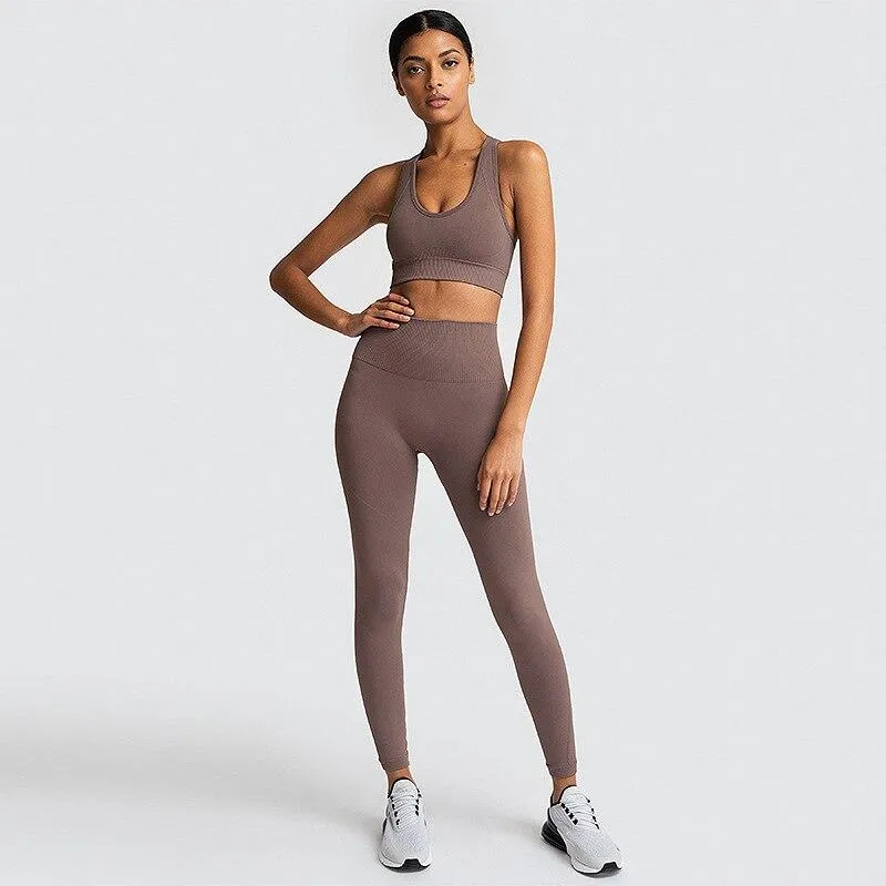 Yoga Set Workout Leggings Sports Suit Bras Fitness Gym Running Set For Women