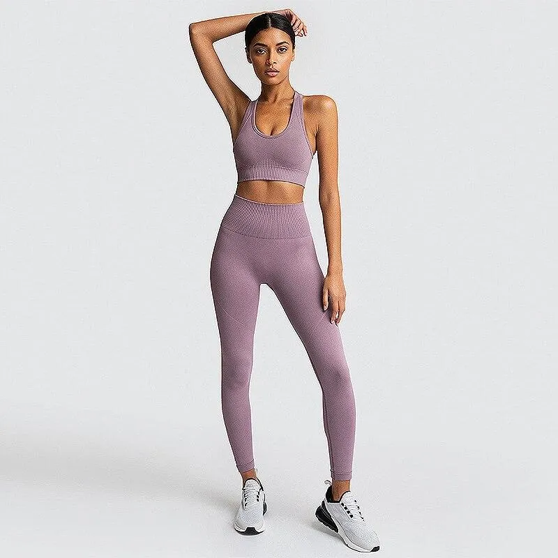 Yoga Set Workout Leggings Sports Suit Bras Fitness Gym Running Set For Women