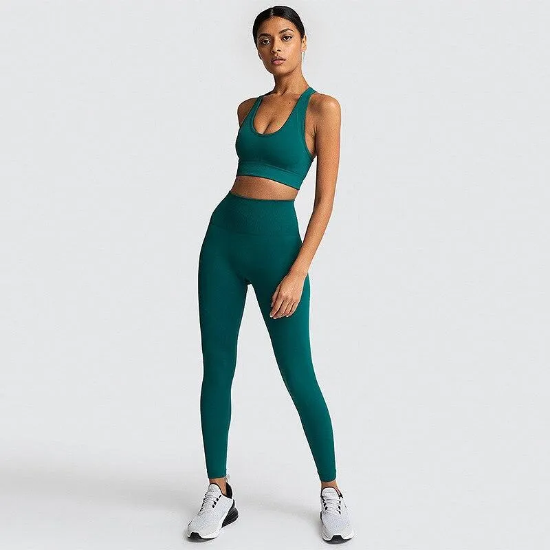 Yoga Set Workout Leggings Sports Suit Bras Fitness Gym Running Set For Women