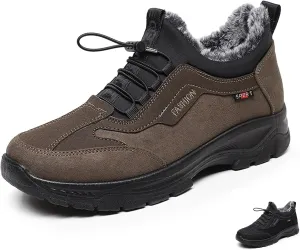 Zeberfi Men's Warm Fur Lined Elastic Band Slip On Snow Boots Winter Casual Trekking Anti-Slip Waterproof Backpacking Booties Lightweight Outdoor Walking Hiking Loafers
